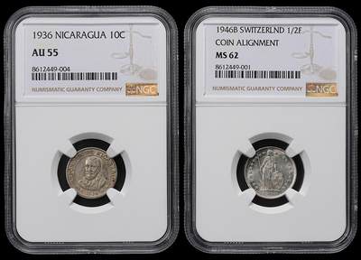 修遠堂世界钱币第九十五期 - NGC评级 瑞士，尼加拉瓜银币各一枚
