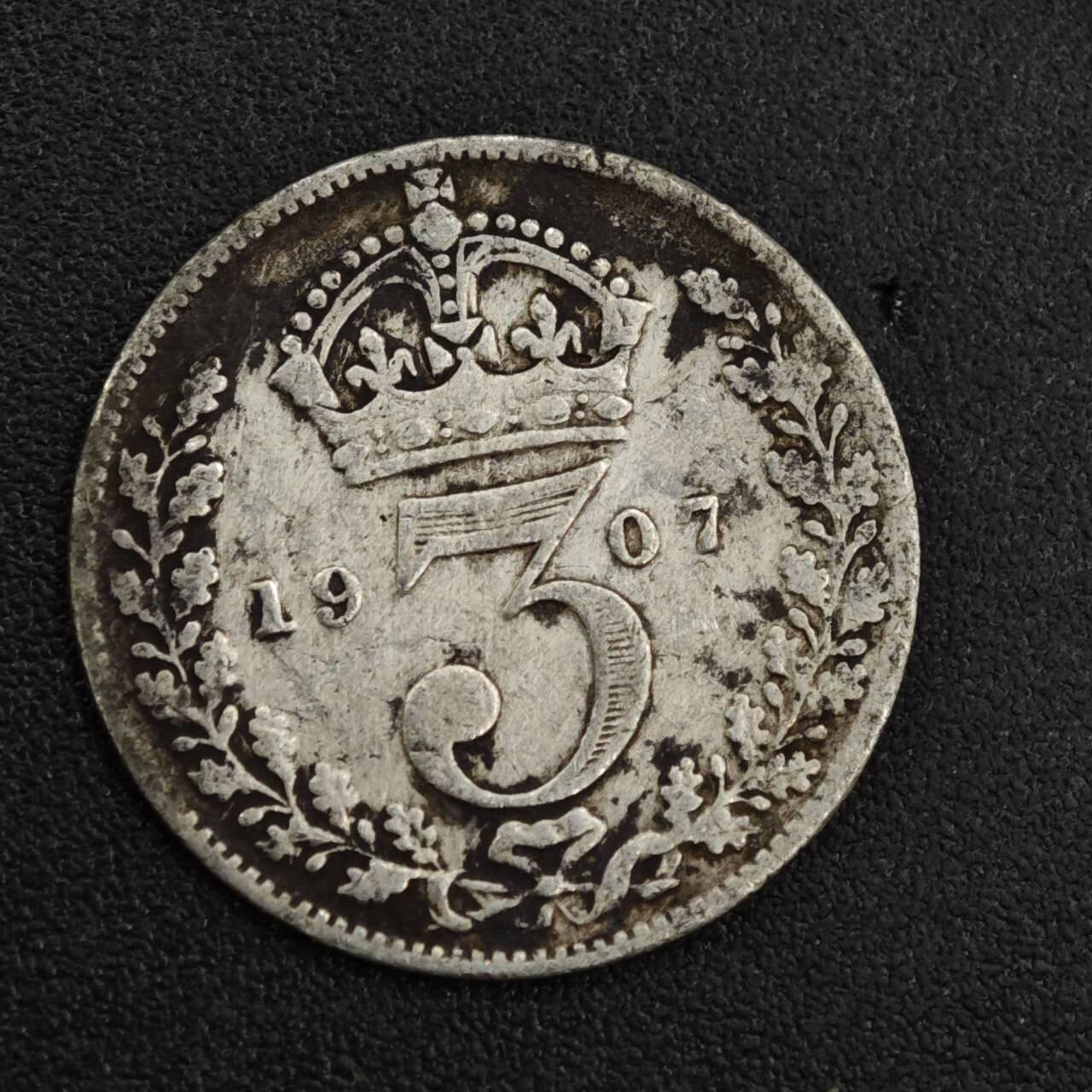 【淘币小摊】限时拍第八百一十二拍  小银币场  满百包邮可预留两周  周一统一发货  英国1907年爱德华七世3便士银币