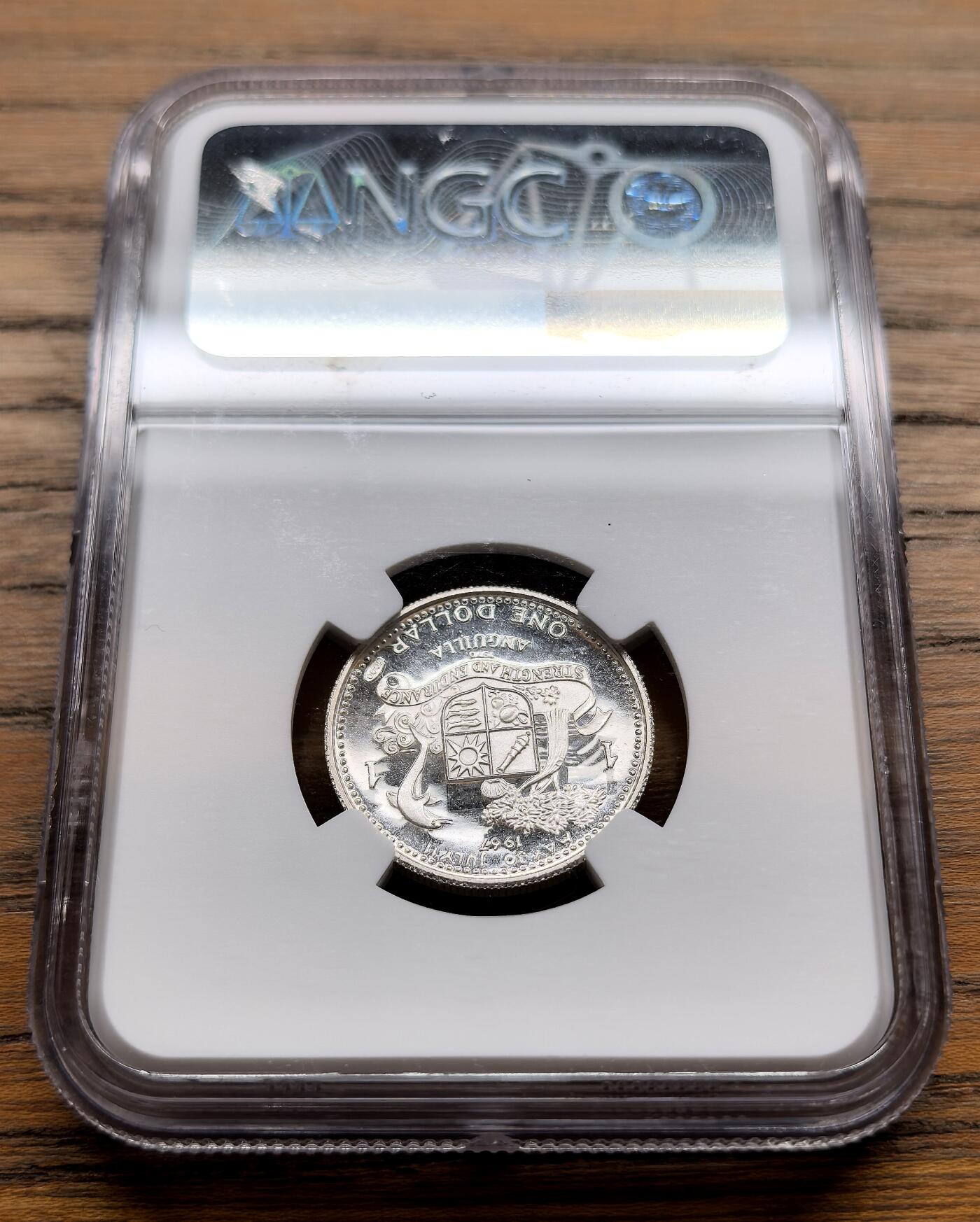 纫秋兰以为佩·凡希社微拍感恩专场 1970安圭拉龙虾与海马Dollar银币精铸NGC-PF69UC