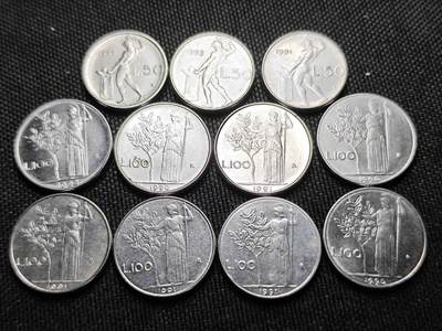 KK钱币收藏小铺 （套币 好品/批量散币 银币）专场  2月预留时间 周末发货 -  意大利50/100小里拉一组11枚