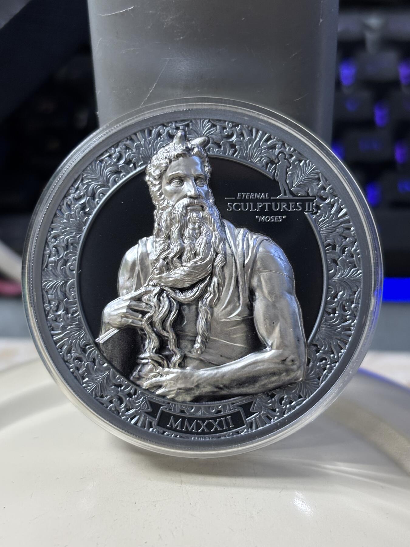 第183期拍卖 帕劳2022年永恒的雕塑系列《梅瑟》3盎司纪念银币，499银，发行量999枚