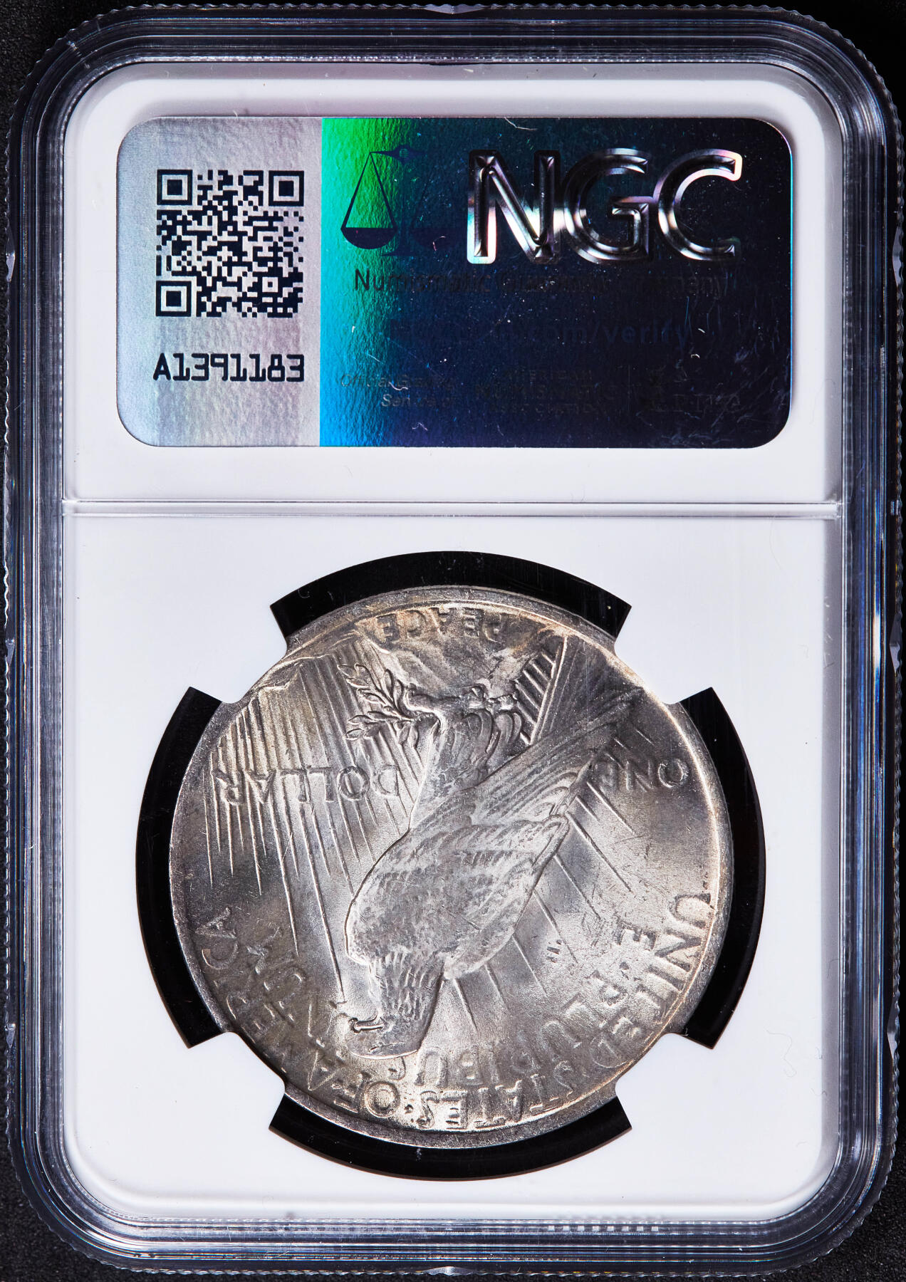 【俄甄集藏】2025年(045)12-03 星期三 晚 19:30 全场包邮 美国1922年和平1美元大银币，NGC MS63，黄油彩包浆，车轮转光