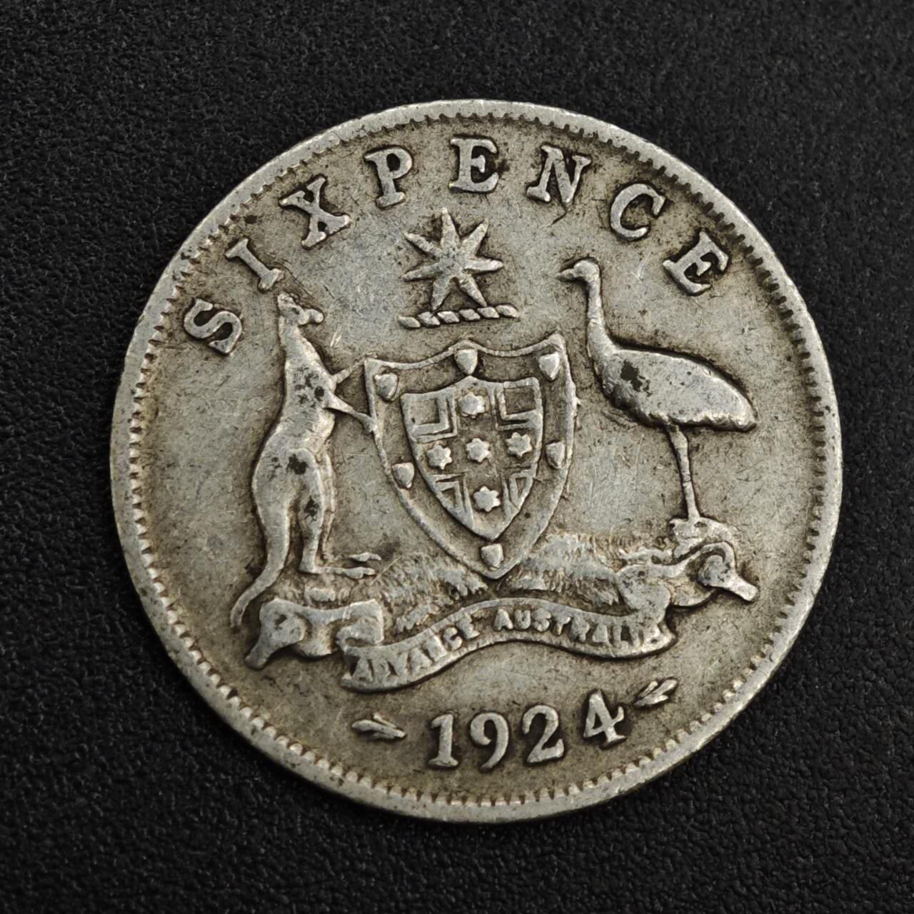 【淘币小摊】限时拍第八百一十二拍  小银币场  满百包邮可预留两周  周一统一发货  澳大利亚1924年乔治五世6便士银币