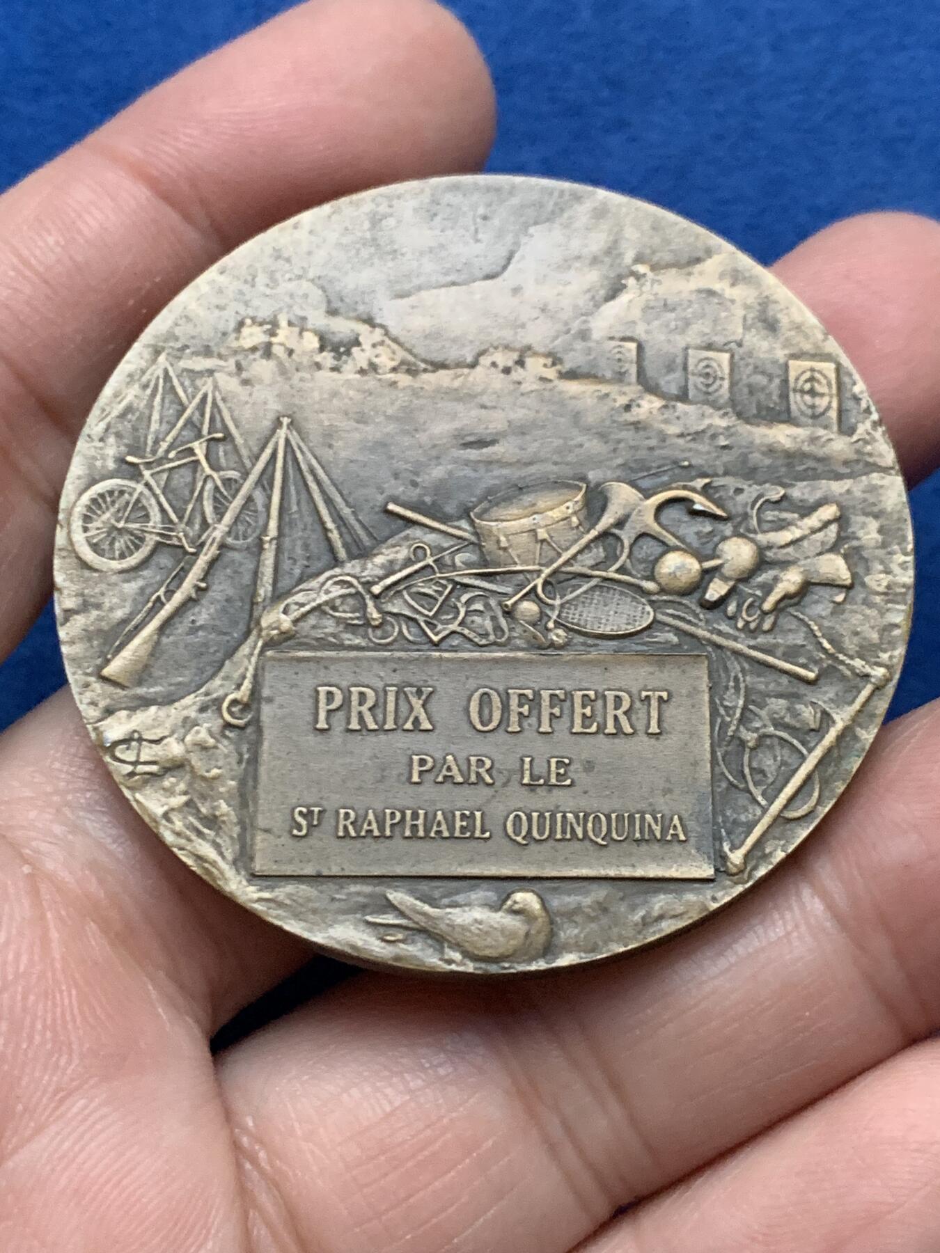 《竞宝斋》第443场 周日，周一，2场连拍 （全场包邮） 法国射击节纪念铜章 57.5克 49.5mm 带盒