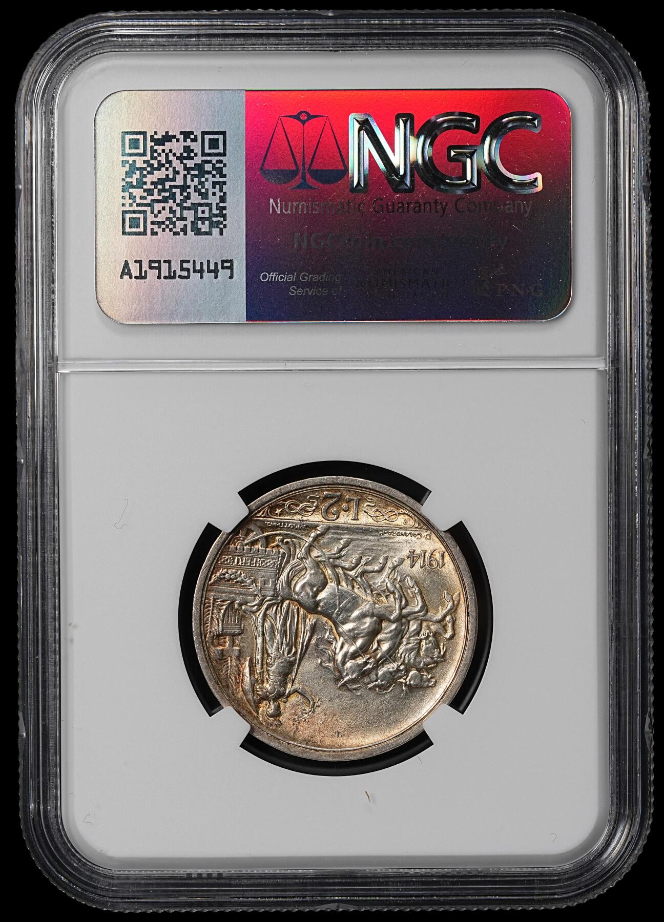 修遠堂世界钱币第九十五期 NGC MS63 1914年意大利马车2里拉银币