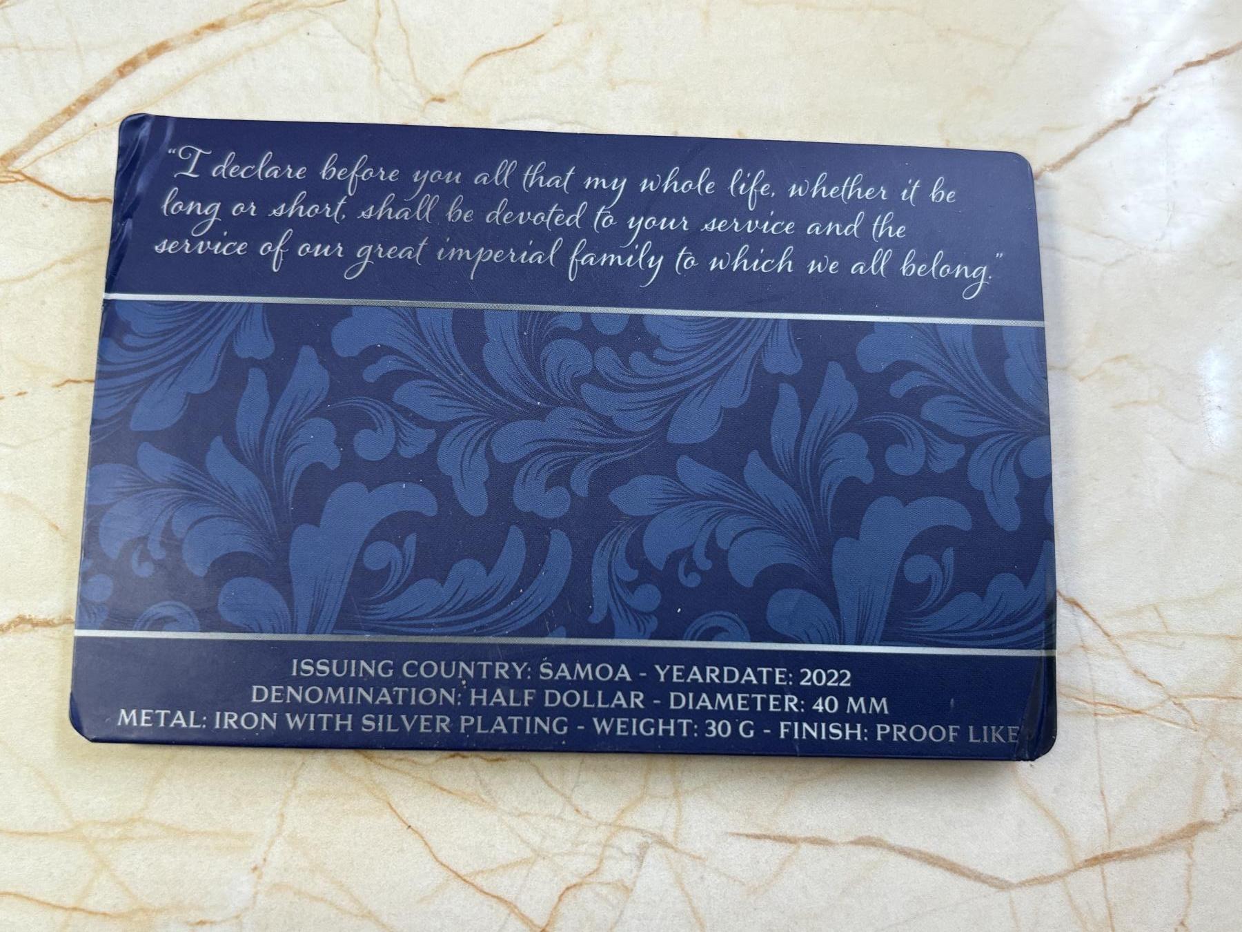 第183期拍卖 卡装萨摩亚2022年伊丽莎白二世登基70周年镀银彩色纪念币