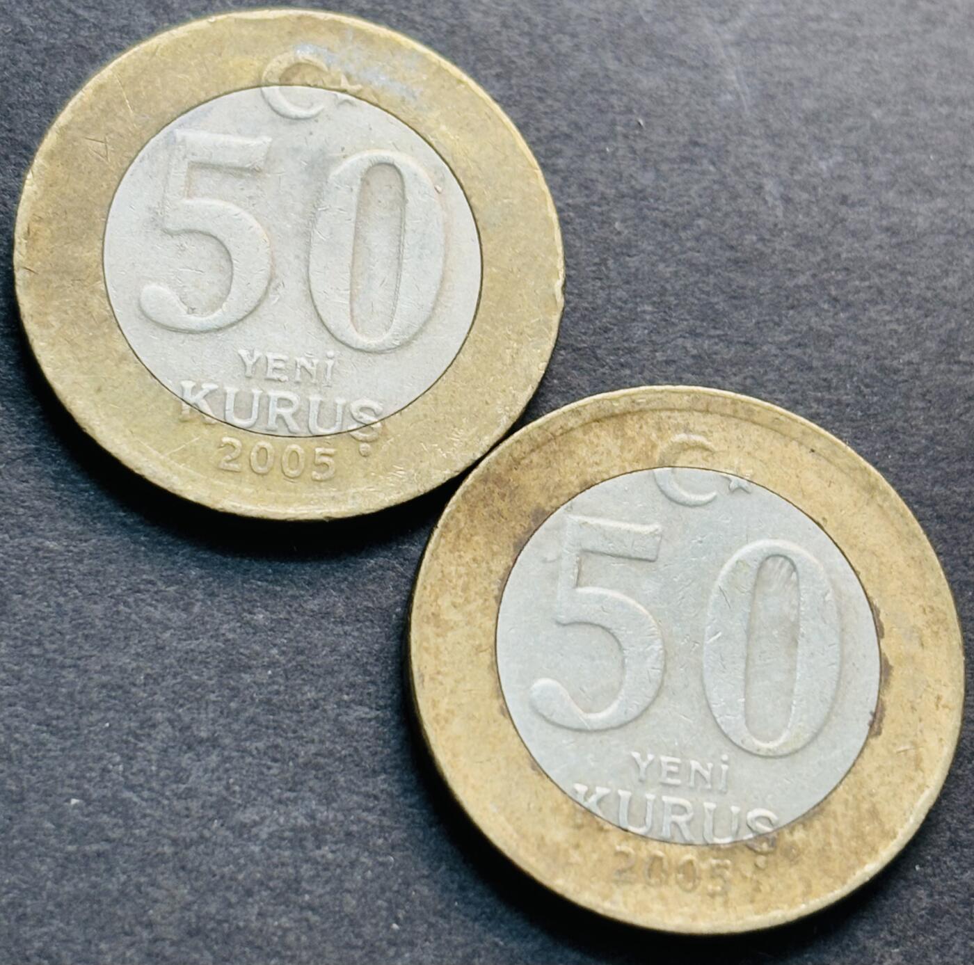 文馨钱币收藏第 284 场，【 长期接收代拍品】老藏家拍品南朝鲜李承晚时期货币，泰国大型纪念币，土耳其各时期及各国套币场 2005 年土耳其 50 库鲁双色纪念币 2 枚