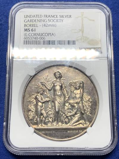 《竞宝斋》第443场 周日，周一，2场连拍 （全场包邮） - NGC MS61 法国园艺学会银章 42mm 底板很不错 感觉低评了
