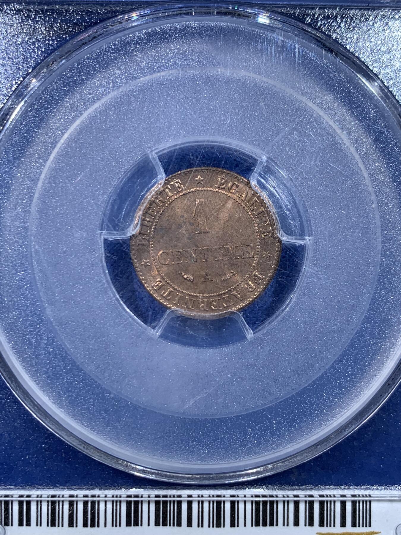 《竞宝斋》第443场 周日，周一，2场连拍 （全场包邮） PCGS MS66RD 法国 1884年 谷物女神 1分 铜币 季军分 收藏一步到位