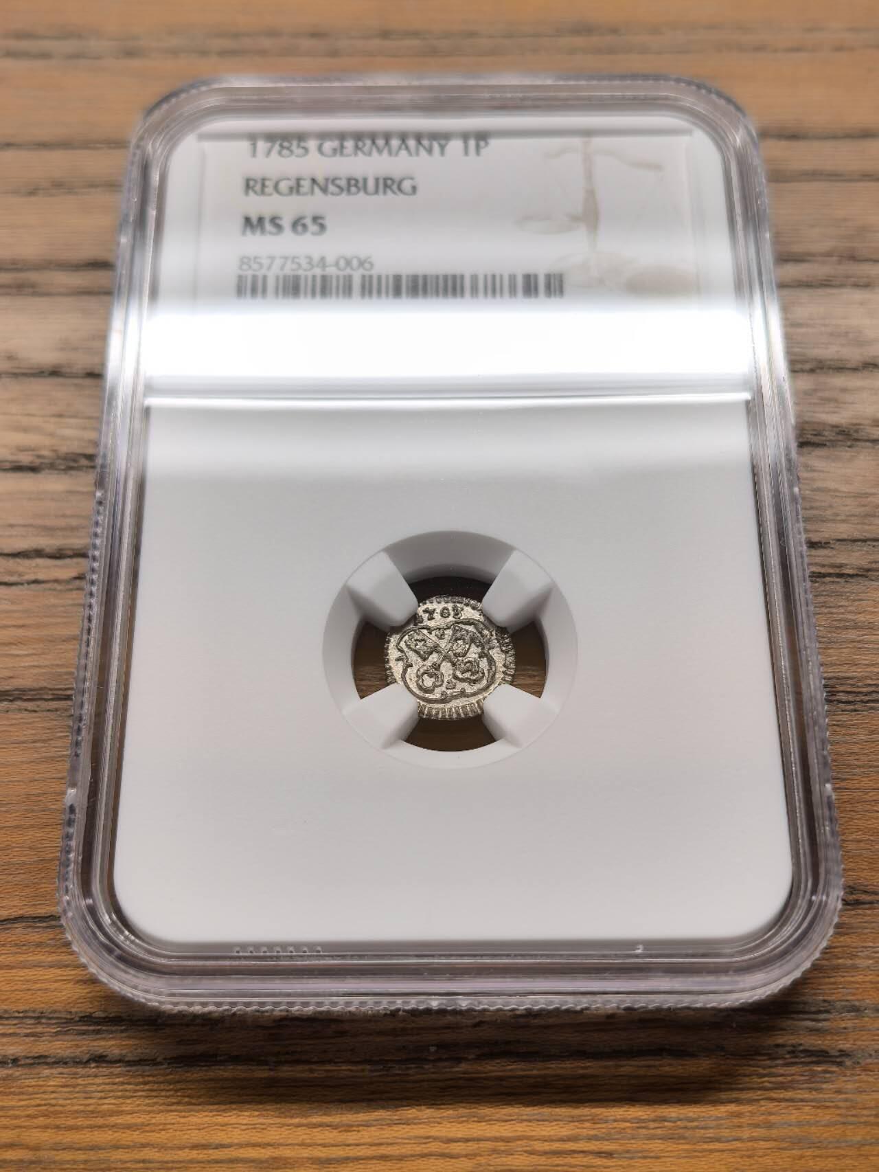 纫秋兰以为佩·凡希社微拍感恩专场 1785神罗雷根斯堡自由市银芬尼NGC-MS65，高分收藏级，罕见品质！