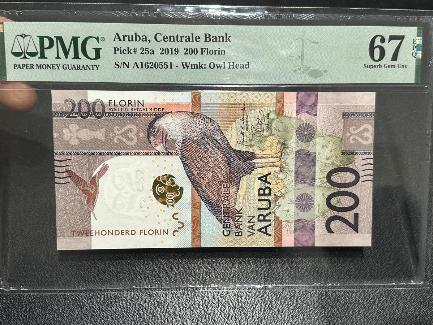 《外钞收藏家》第五百九十期（欧洲强钞、港币、硬通货及丰富裸币大拍场）（本平台长期征集拍品、欢迎藏友们联系合作） 2019年阿鲁巴200福林 PMG67 A冠 无47