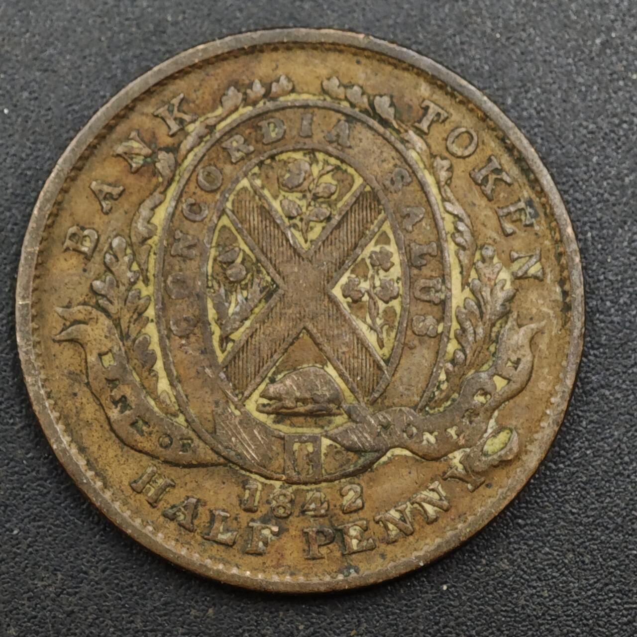 【淘币小摊】实时拍第八百一十三拍   散币场   满百包邮可预留二周 每周一统一发货   加拿大1842年蒙特利尔银行半便士铜币代币