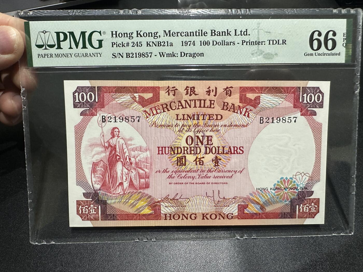 《外钞收藏家》第五百九十期（欧洲强钞、港币、硬通货及丰富裸币大拍场）（本平台长期征集拍品、欢迎藏友们联系合作） 1974年香港有利银行100元 PMG66