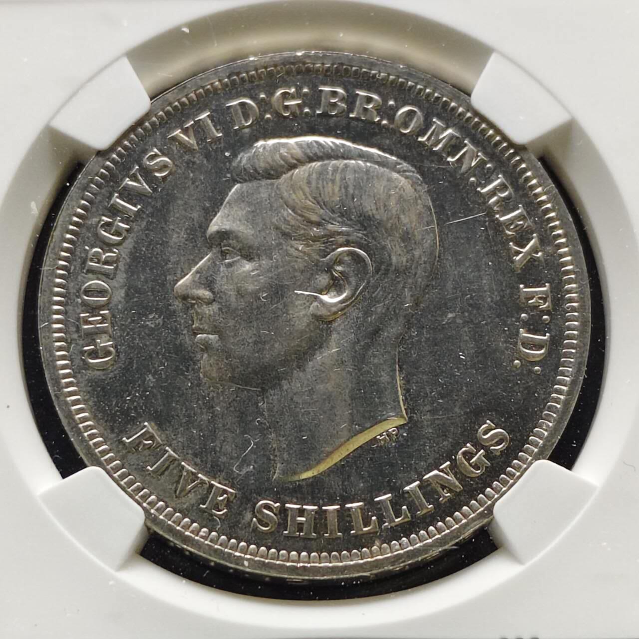 【全场包邮】纯粹捡漏拍485场（免费代拍第22场） 英国1951年乔治六世5先令最后的马剑克朗型纪念币-NGC PL63