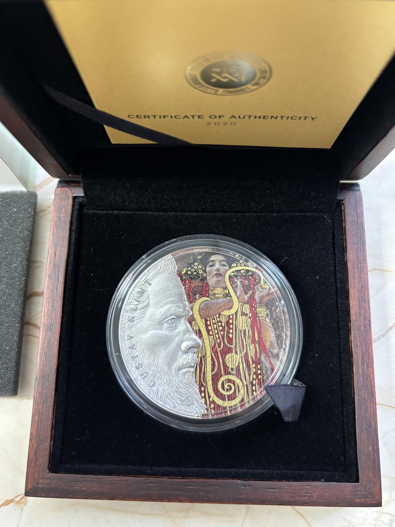 第184期拍卖 加纳2020年伟大的艺术家系列克里姆特2盎司彩银币，999银，发行500枚