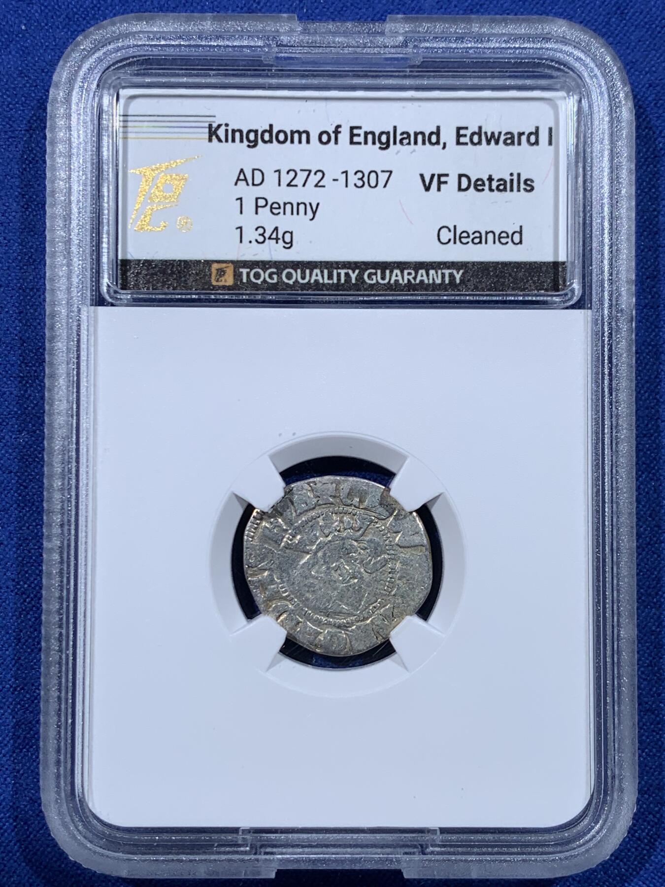 《竞宝斋》第443场 周日，周一，2场连拍 （全场包邮） TQG VFD 英格兰王国 爱德华一世（1272-1307年）期间 1便士银币 英系中世纪币经典品种