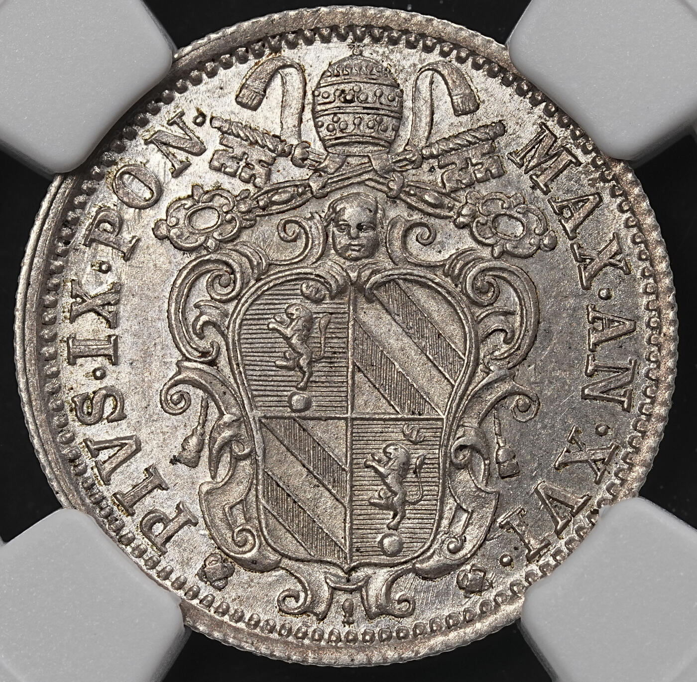 修遠堂世界钱币第九十五期 NGC MS62 1862年教皇国10 BAIOCCHI银币