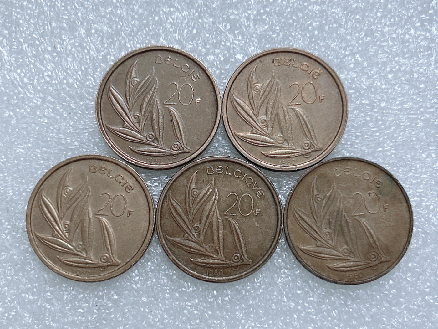 第一海外回流一元起拍收藏 散集专场  第274期 比利时20法郎硬币 5枚