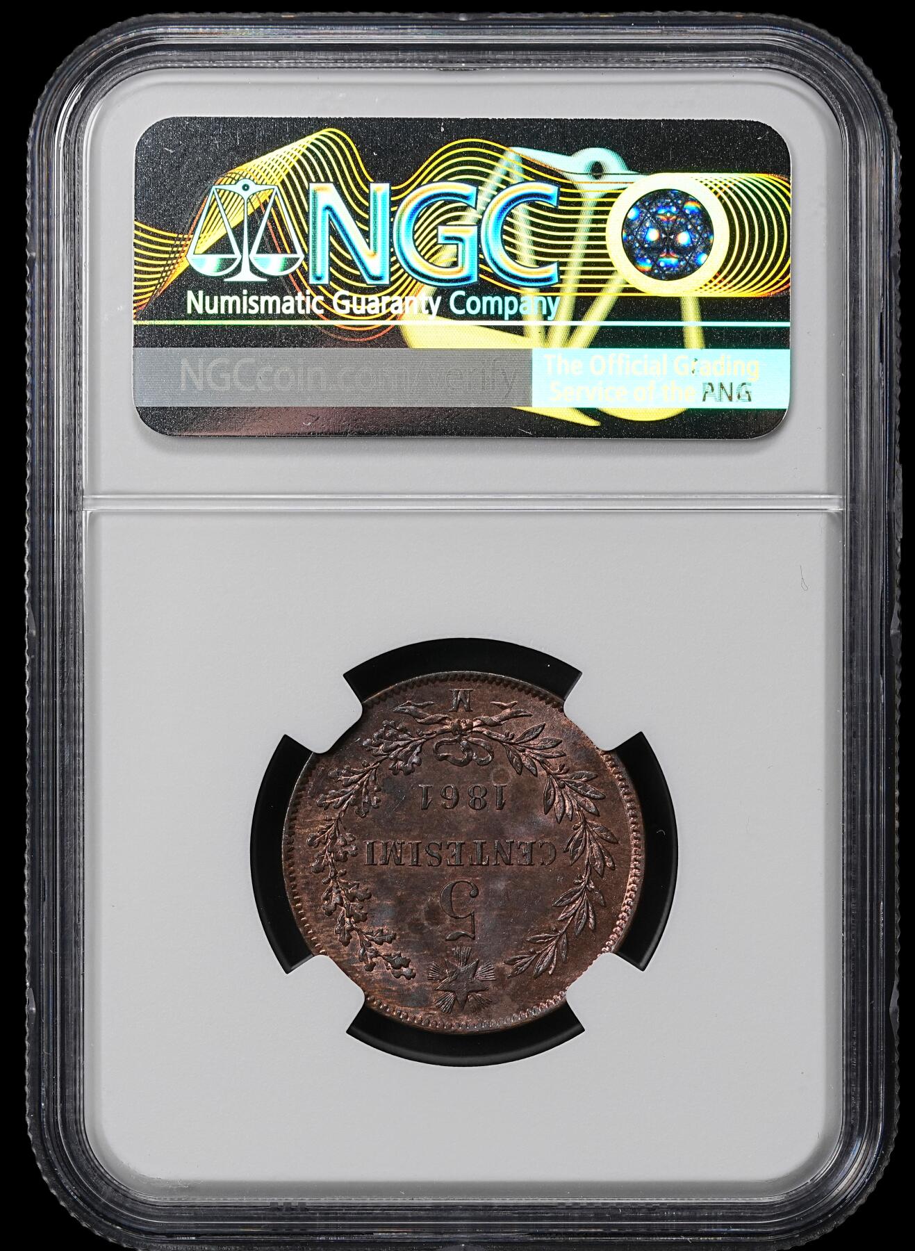 修遠堂世界钱币第九十五期 NGC MS64RB 1861年意大利5分铜币