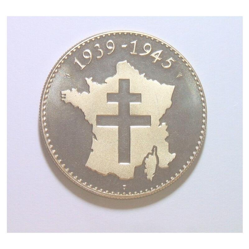 法国二战法英美加联军解放巴黎 高浮雕精制大镀银章 40MM