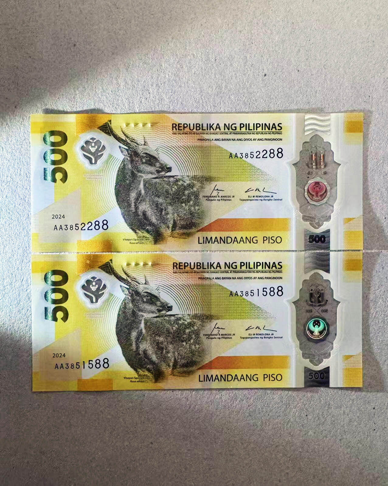 【Blue Auction】世界纸币精拍第757期——18级TOP拍卖/信誉/品质/专业/高效💫 【一组2张AA冠88尾无47】菲律宾 2024年500比索 全新UNC