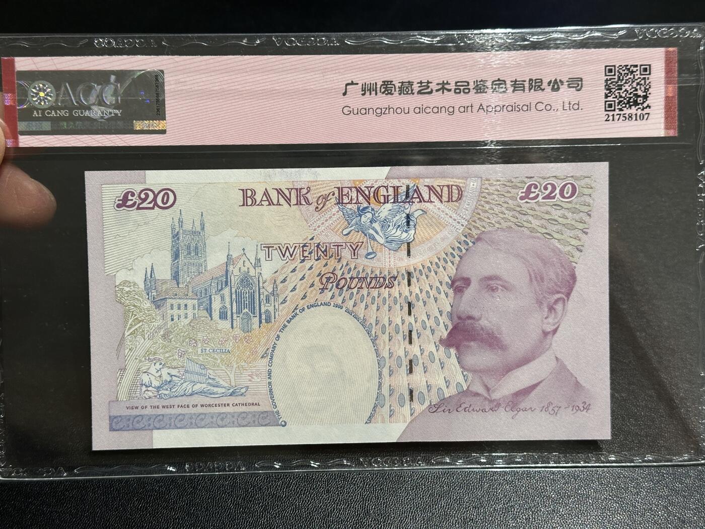 《外钞收藏家》第五百九十期（欧洲强钞、港币、硬通货及丰富裸币大拍场）（本平台长期征集拍品、欢迎藏友们联系合作） 1999年英国E序列20镑 爱藏评级66