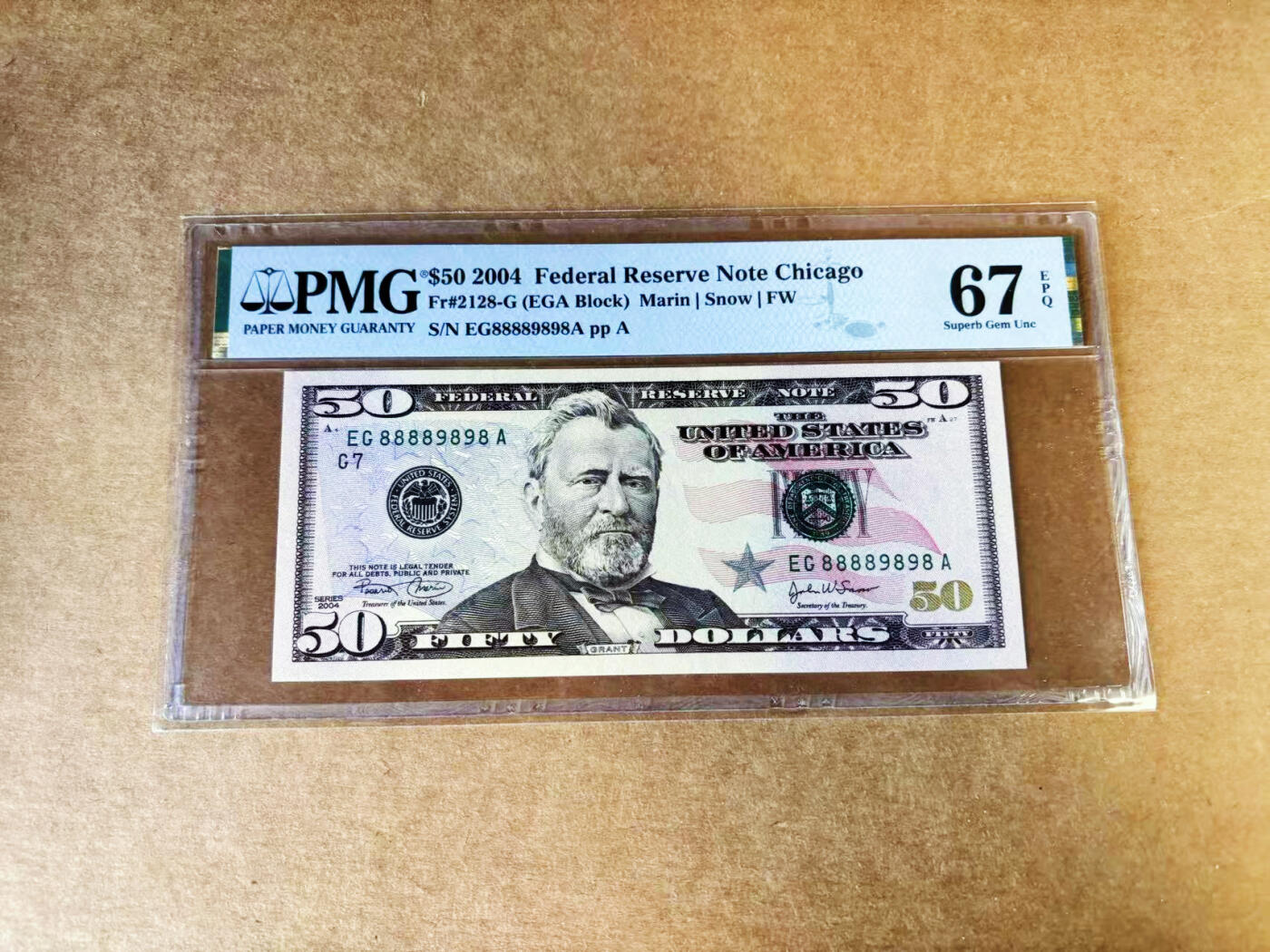 【Blue Auction】世界纸币精拍第757期——18级TOP拍卖/信誉/品质/专业/高效💫 【靓号 倒置号】美国 2004年50美金 PMG67EPQ 