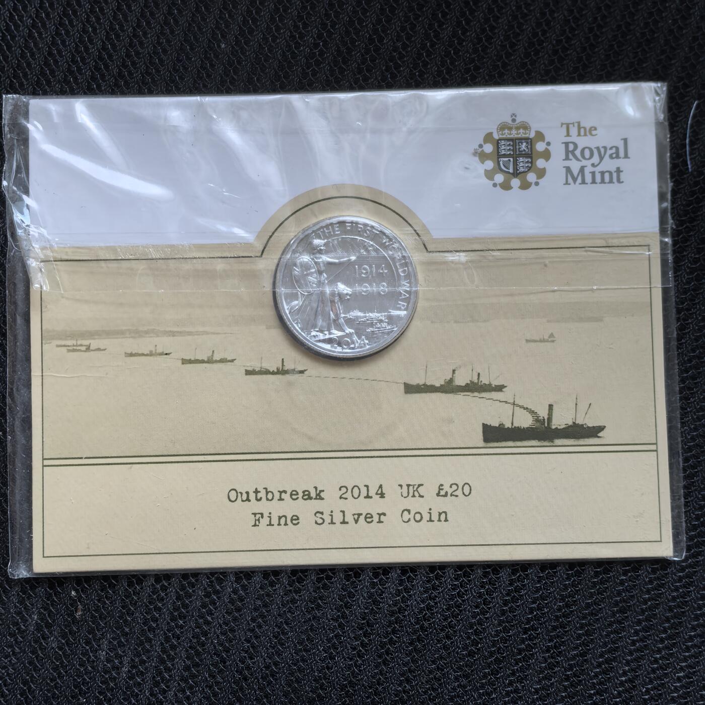 道一币馆币章第一百五十六场 原包装 英国2014年一战发生百年20镑精制银币