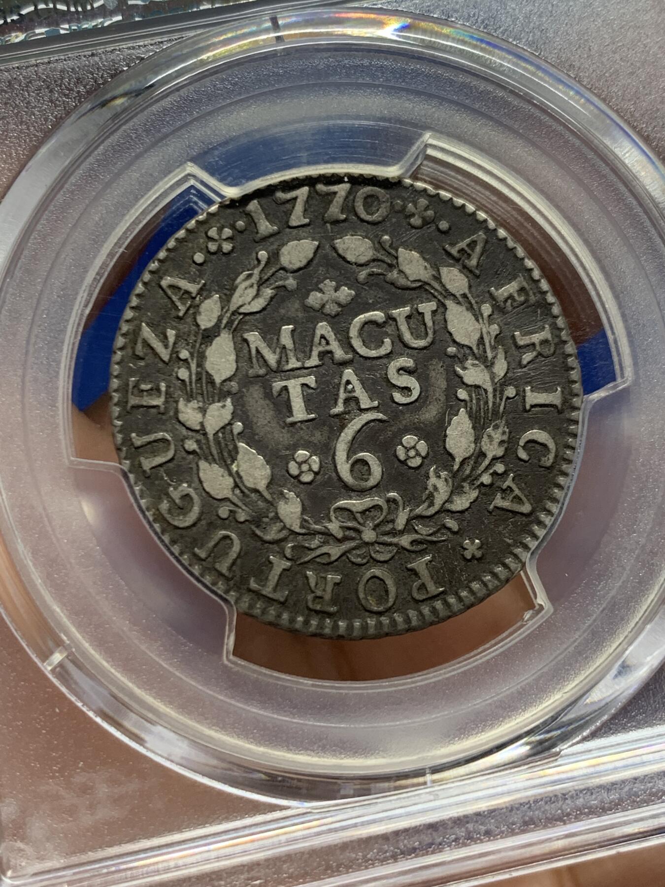 《竞宝斋》第443场 周日，周一，2场连拍 （全场包邮） PCGS VF35 葡属安哥拉 1770年 6马库塔银币 稀有面值