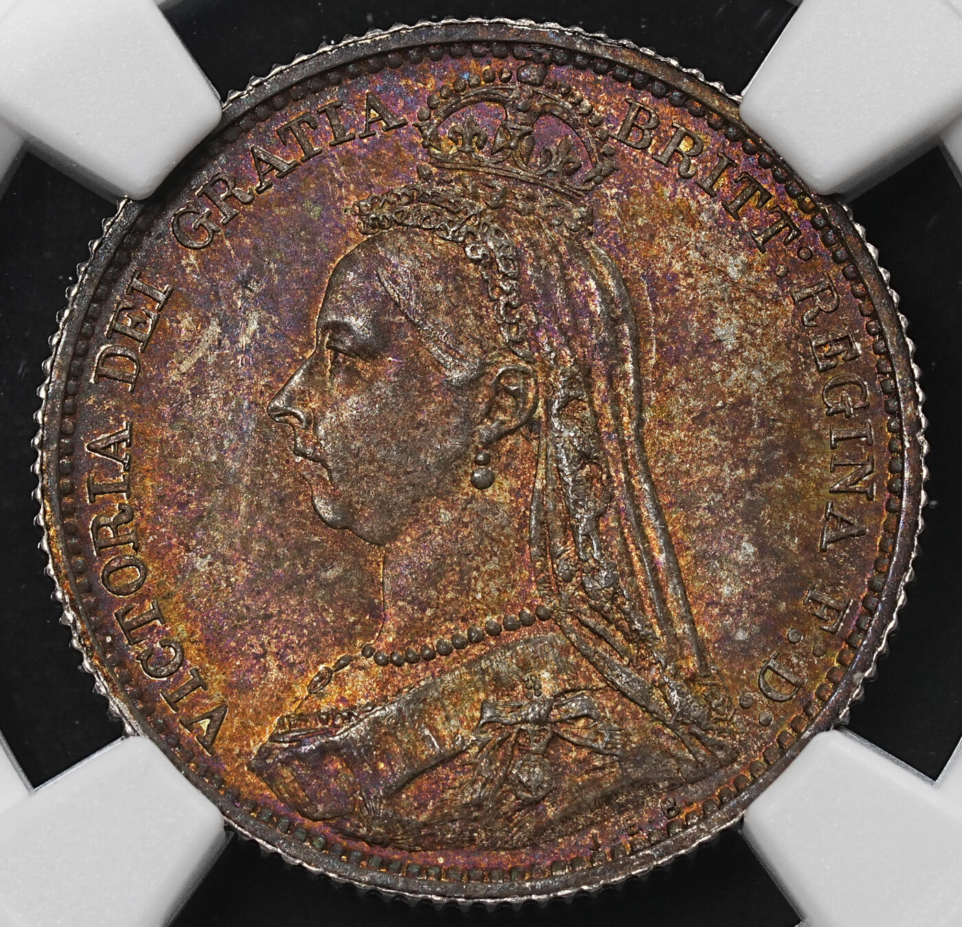 修遠堂世界钱币第九十五期 NGC MS64 1887年英国6便士银币 极品重五彩