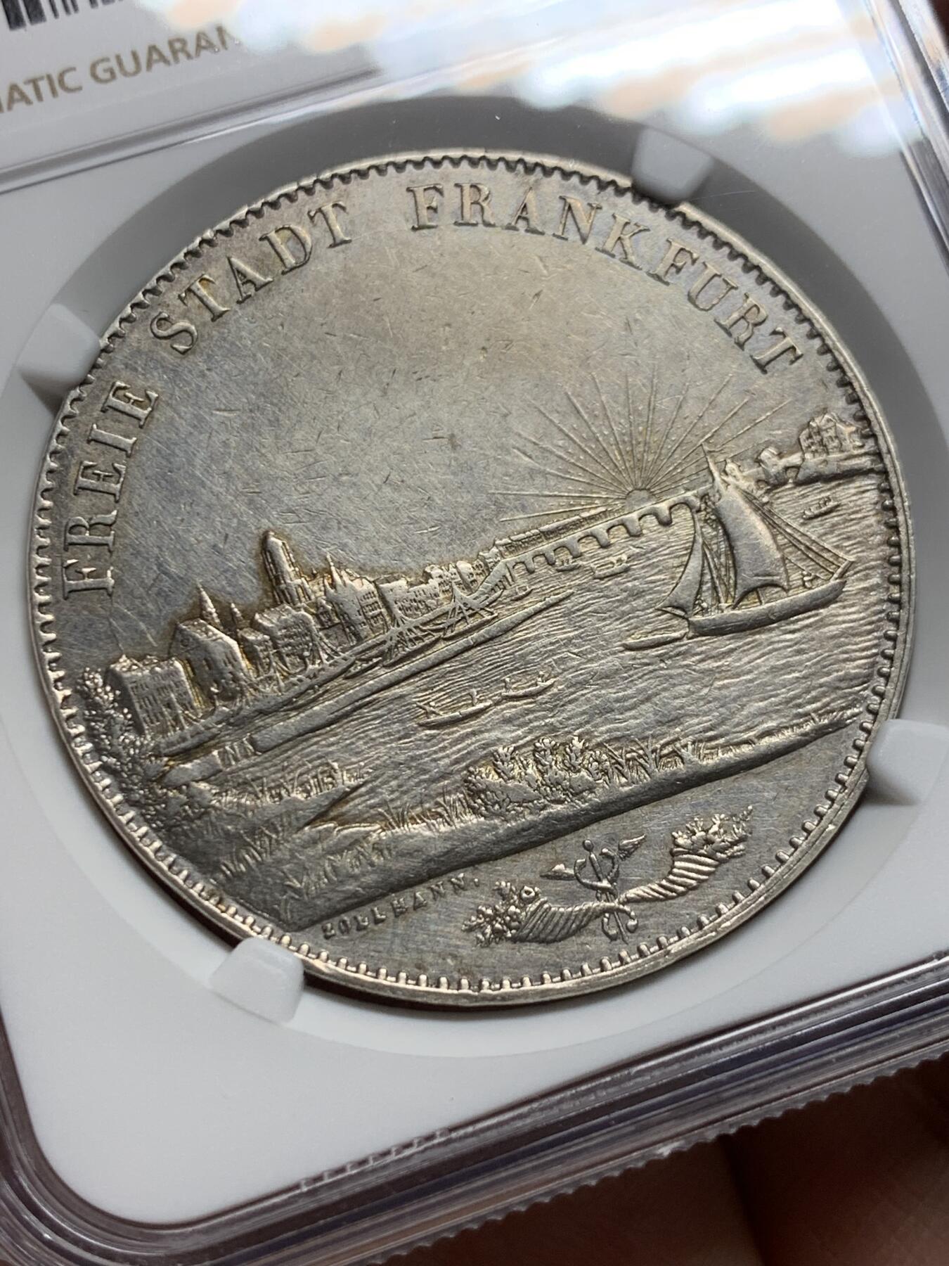 《竞宝斋》第443场 周日，周一，2场连拍 （全场包邮） NGC AUD 法兰克福1841年景观2泰勒银币 城市景观系列必备品种