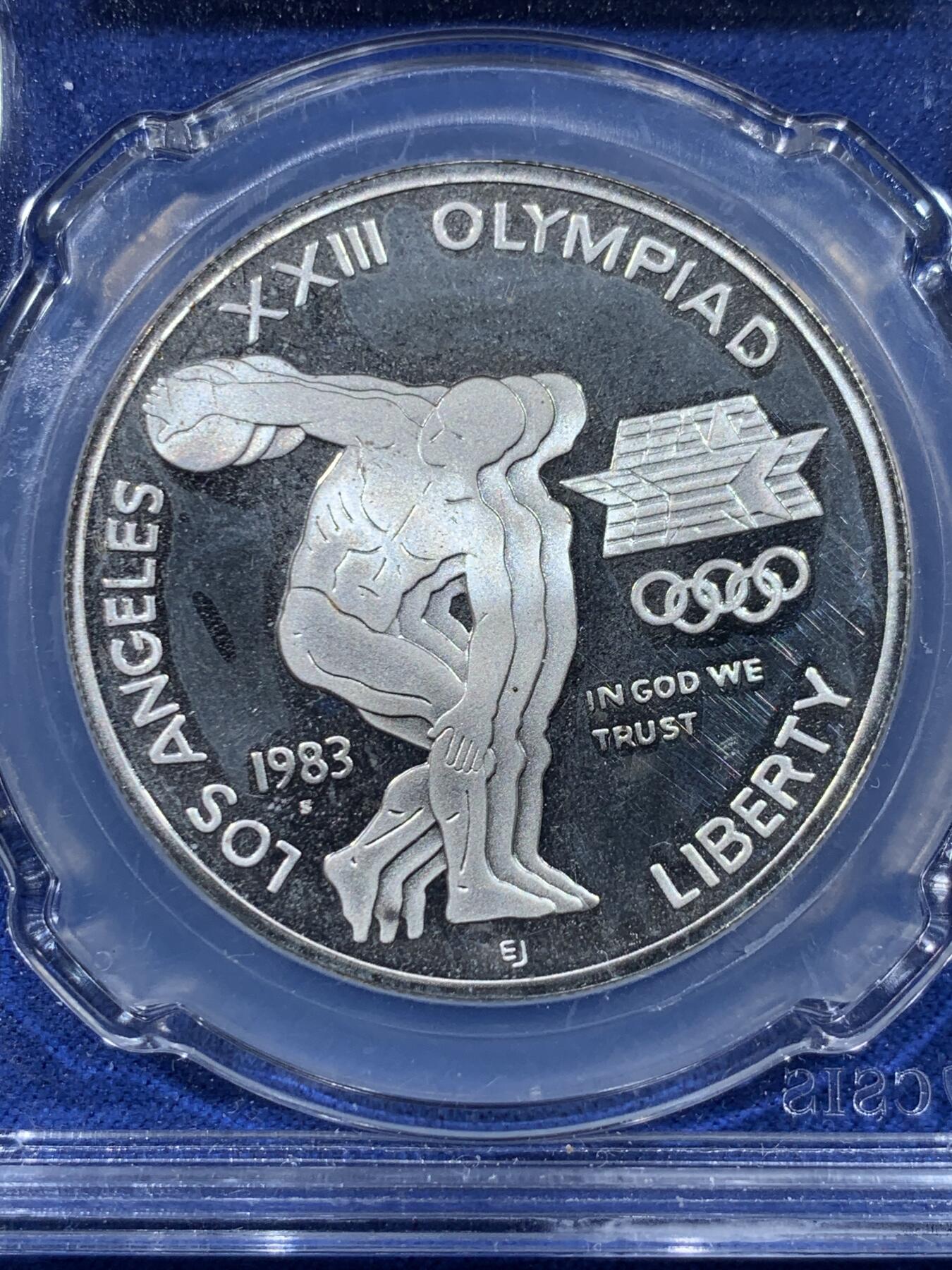 《竞宝斋》第443场 周日，周一，2场连拍 （全场包邮） 信泰评级 PF67UC 美国1983年洛杉矶奥运1美元精制纪念银币