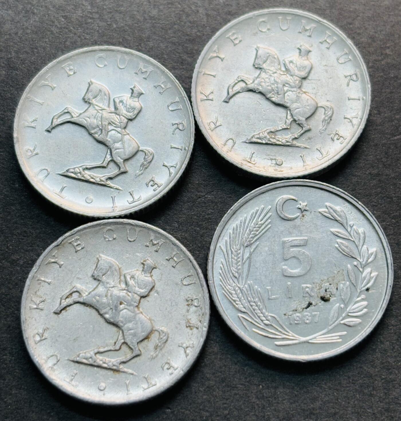 文馨钱币收藏第 284 场，【 长期接收代拍品】老藏家拍品南朝鲜李承晚时期货币，泰国大型纪念币，土耳其各时期及各国套币场 土耳其 4 枚 2 个版本不同