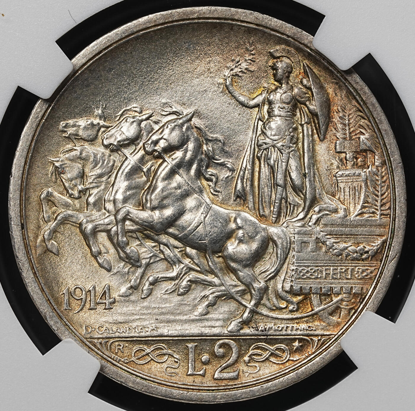 修遠堂世界钱币第九十五期 NGC MS63 1914年意大利马车2里拉银币