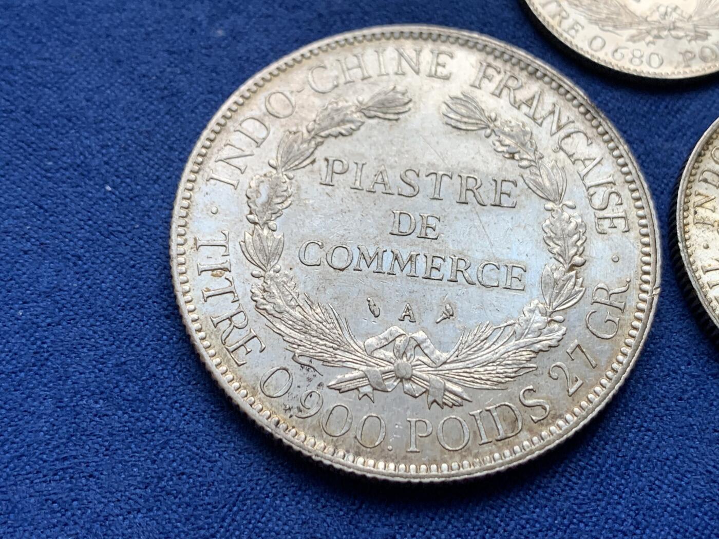 《竞宝斋》第443场 周日，周一，2场连拍 （全场包邮） 四枚一组 法属印支1928-1937年坐洋10分/20分/50分/1P银币