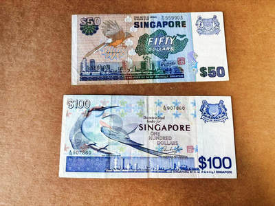 【Blue Auction】世界纸币精拍第757期——18级TOP拍卖/信誉/品质/专业/高效💫 - 【一组2张】新加坡 鸟版 50-100元 品相如图