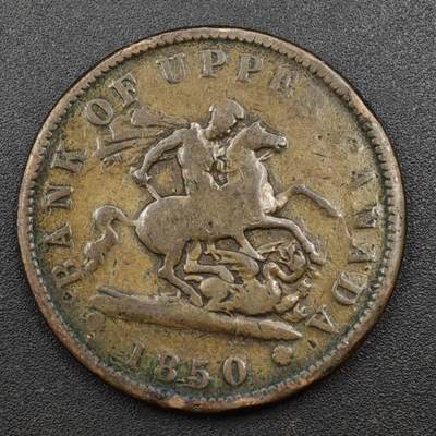 【淘币小摊】实时拍第八百一十三拍   散币场   满百包邮可预留二周 每周一统一发货   - 上加拿大1850年马剑一便士铜币代币