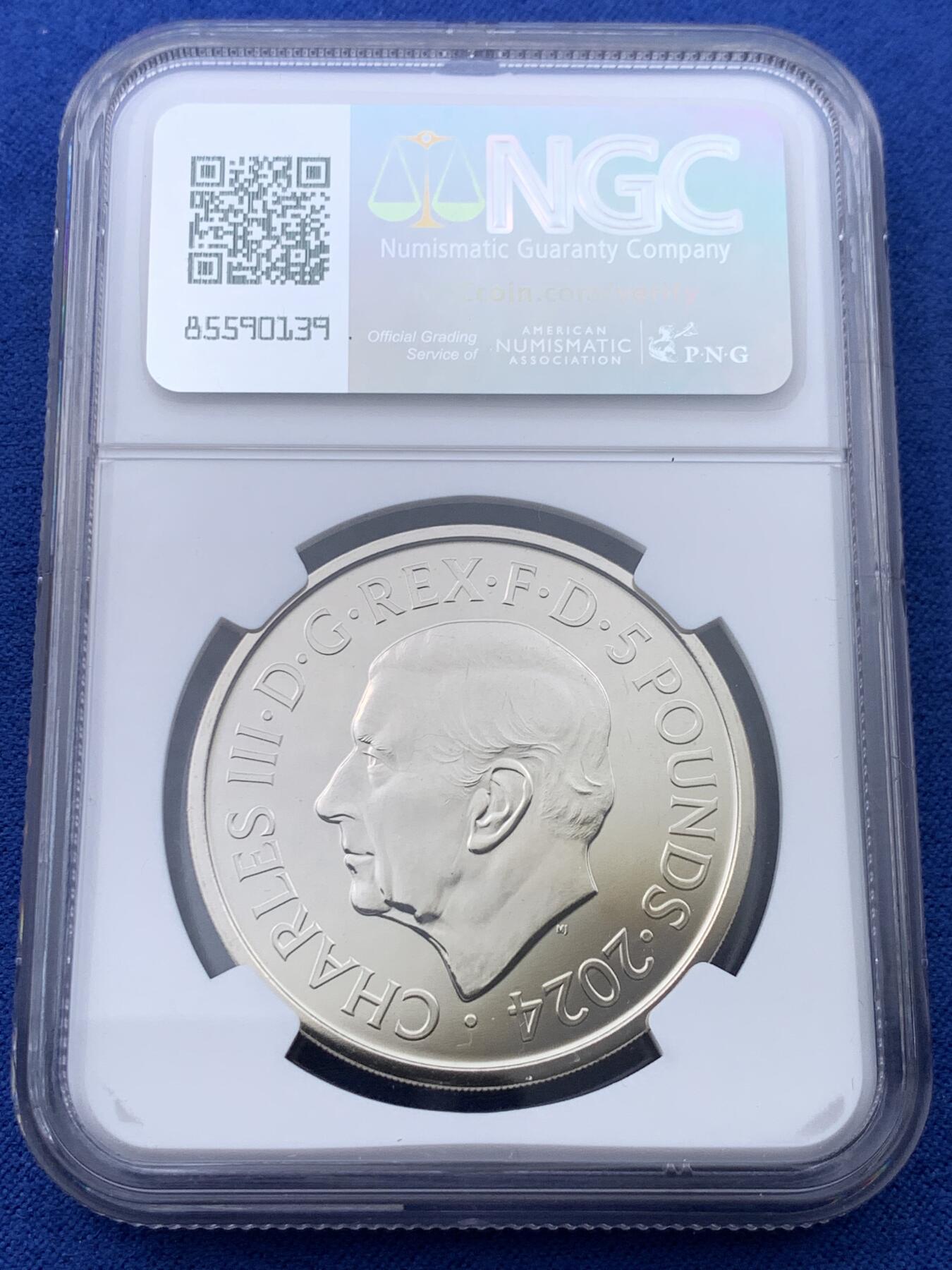 《竞宝斋》第443场 周日，周一，2场连拍 （全场包邮） NGC MS69DPL 英国2024年白金汉宫5英镑