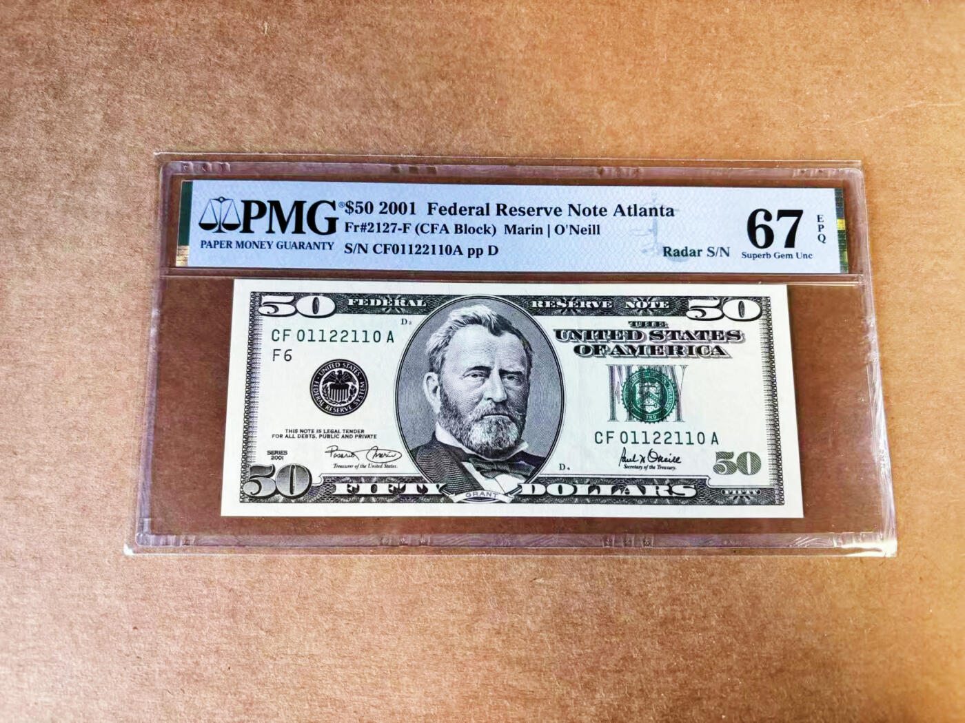 【Blue Auction】世界纸币精拍第757期——18级TOP拍卖/信誉/品质/专业/高效💫 【雷达号无47】美国 2001年50美金 PMG67EPQ 