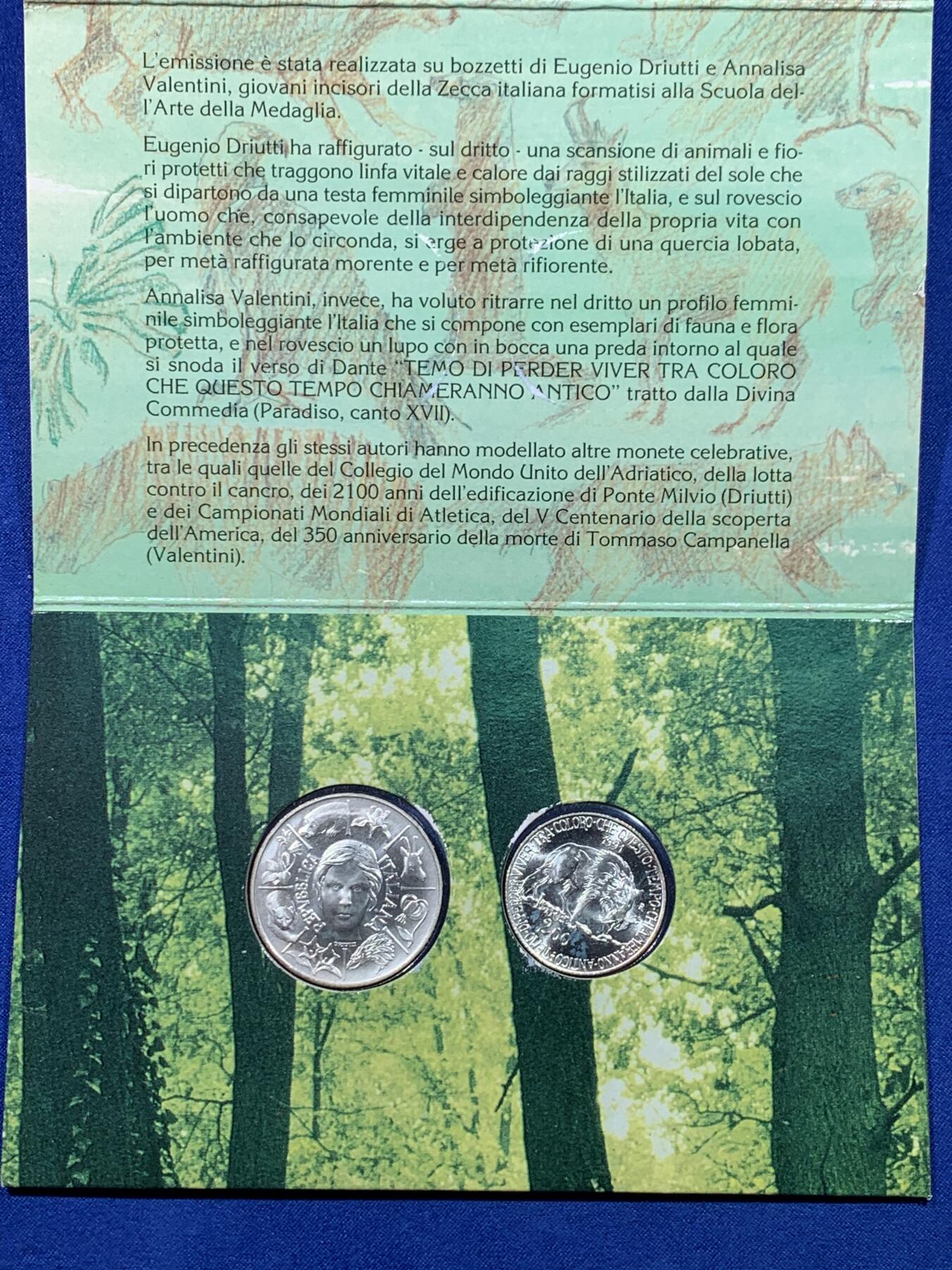 《竞宝斋》第443场 周日，周一，2场连拍 （全场包邮） 意大利1991年花神银套币，含银币两枚，500里拉银币（15克，0.835银）和200里拉银币（9克，0.835银）。