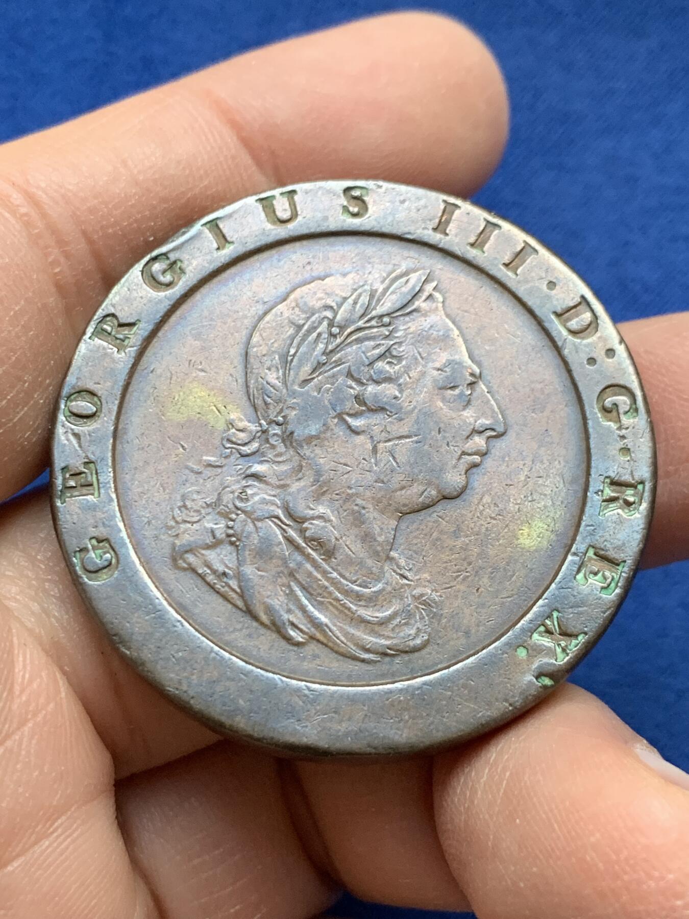 《竞宝斋》第443场 周日，周一，2场连拍 （全场包邮） 英国1797年乔治三世2便士 车轮便士铜币