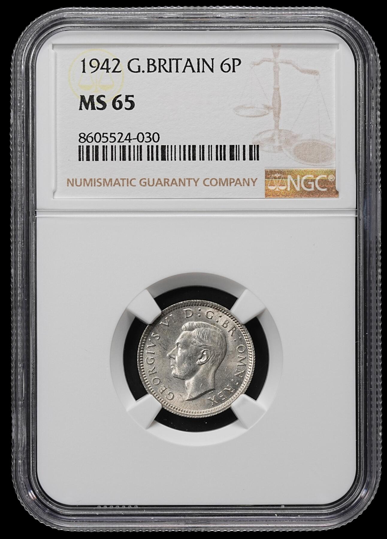 修遠堂世界钱币第九十五期 NGC MS65 1942年英国6便士银币