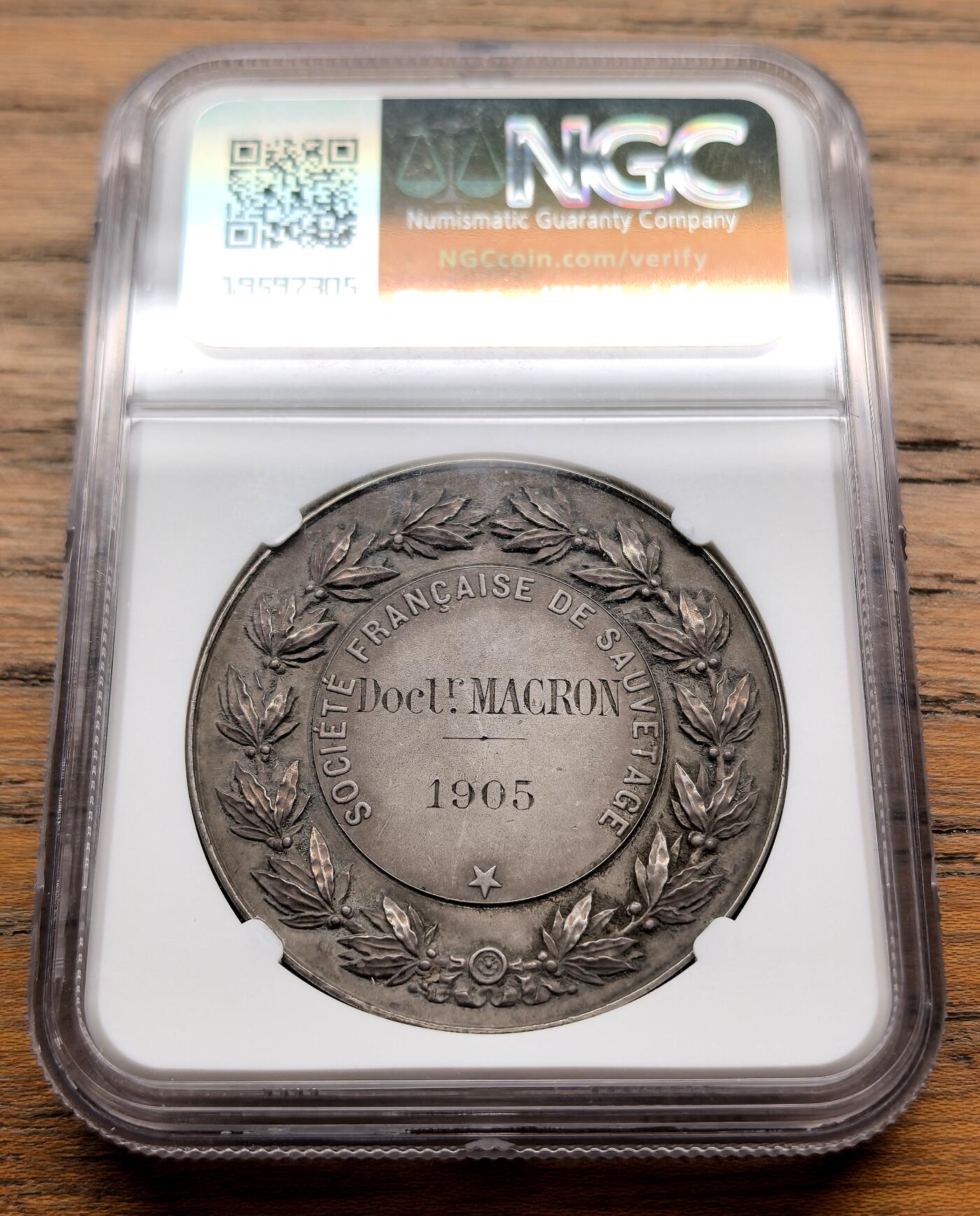 纫秋兰以为佩·凡希社微拍感恩专场 1905法国救援学会纪念银章NGC-MS62