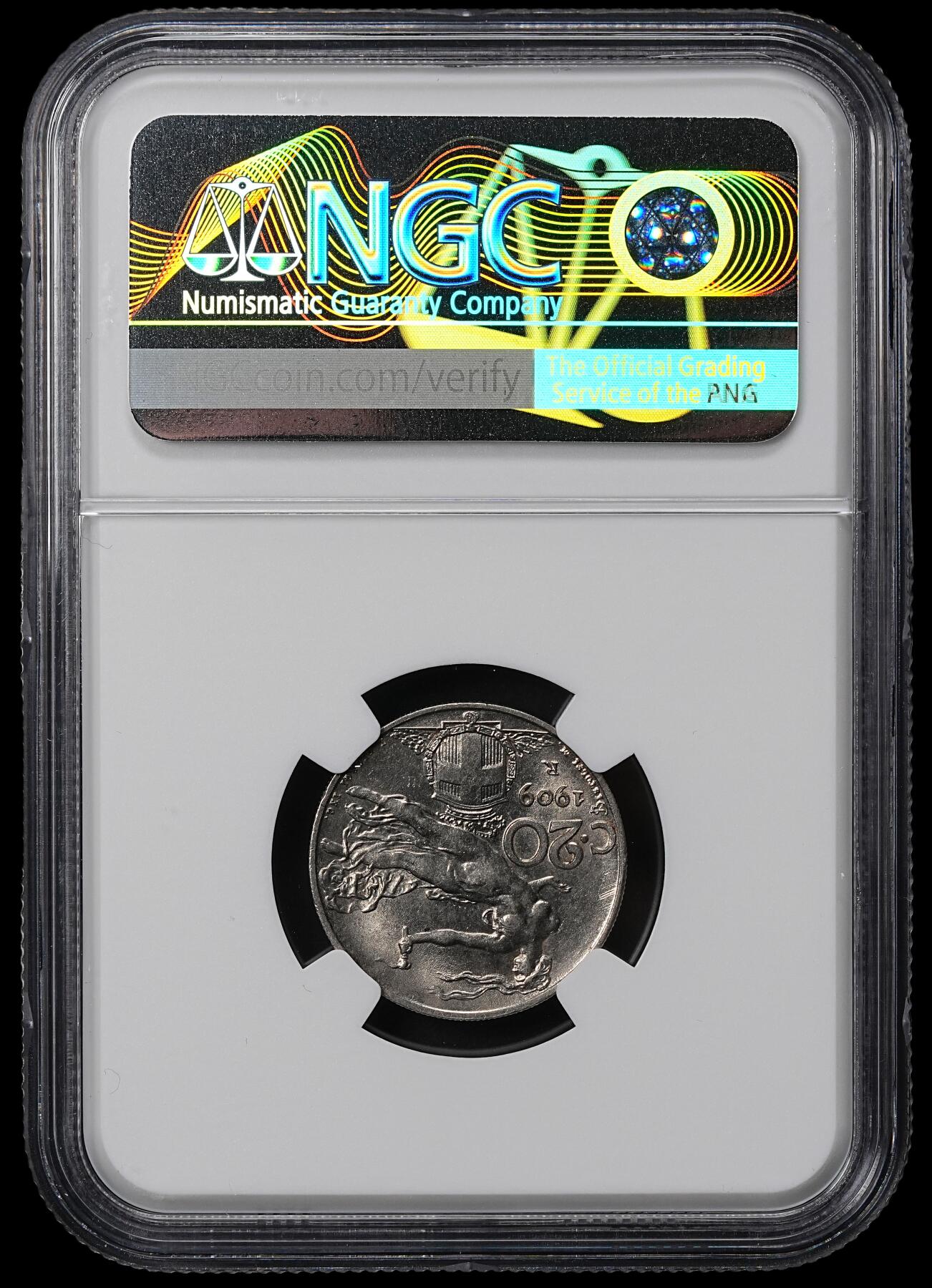 修遠堂世界钱币第九十五期 NGC MS63 1909年意大利20分