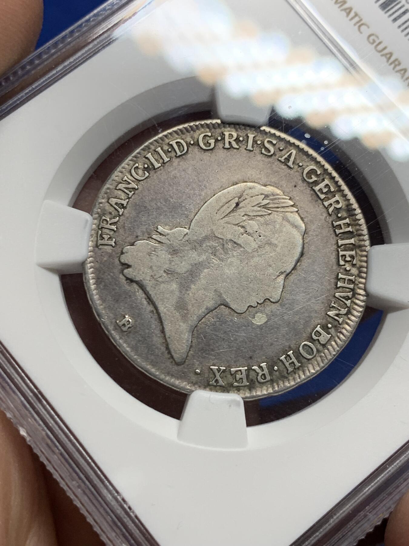 《竞宝斋》第443场 周日，周一，2场连拍 （全场包邮） NGC VFD 奥属荷兰 1797年 1/4泰勒银币 B版 背面三皇冠 经典品种