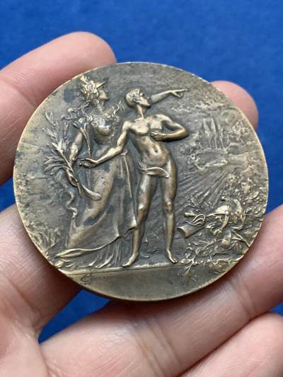 《竞宝斋》第443场 周日，周一，2场连拍 （全场包邮） - 法国射击节纪念铜章 57.5克 49.5mm 带盒