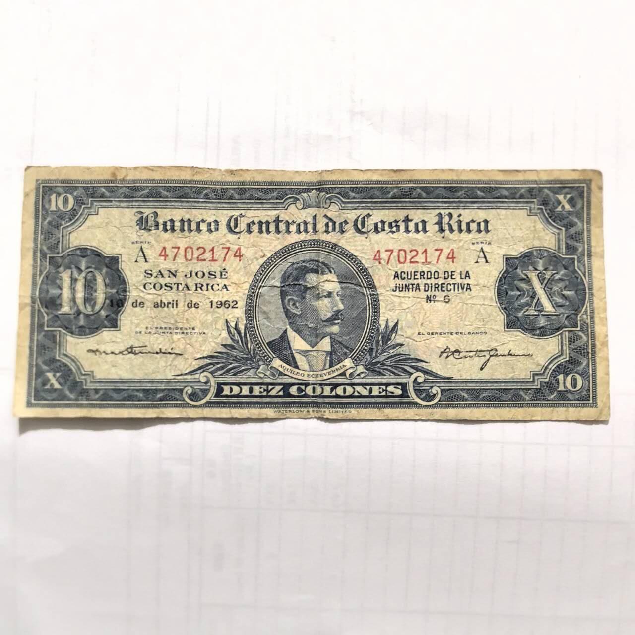 各国外币第100期 无佣金 哥斯达黎加10克朗1962年份少见