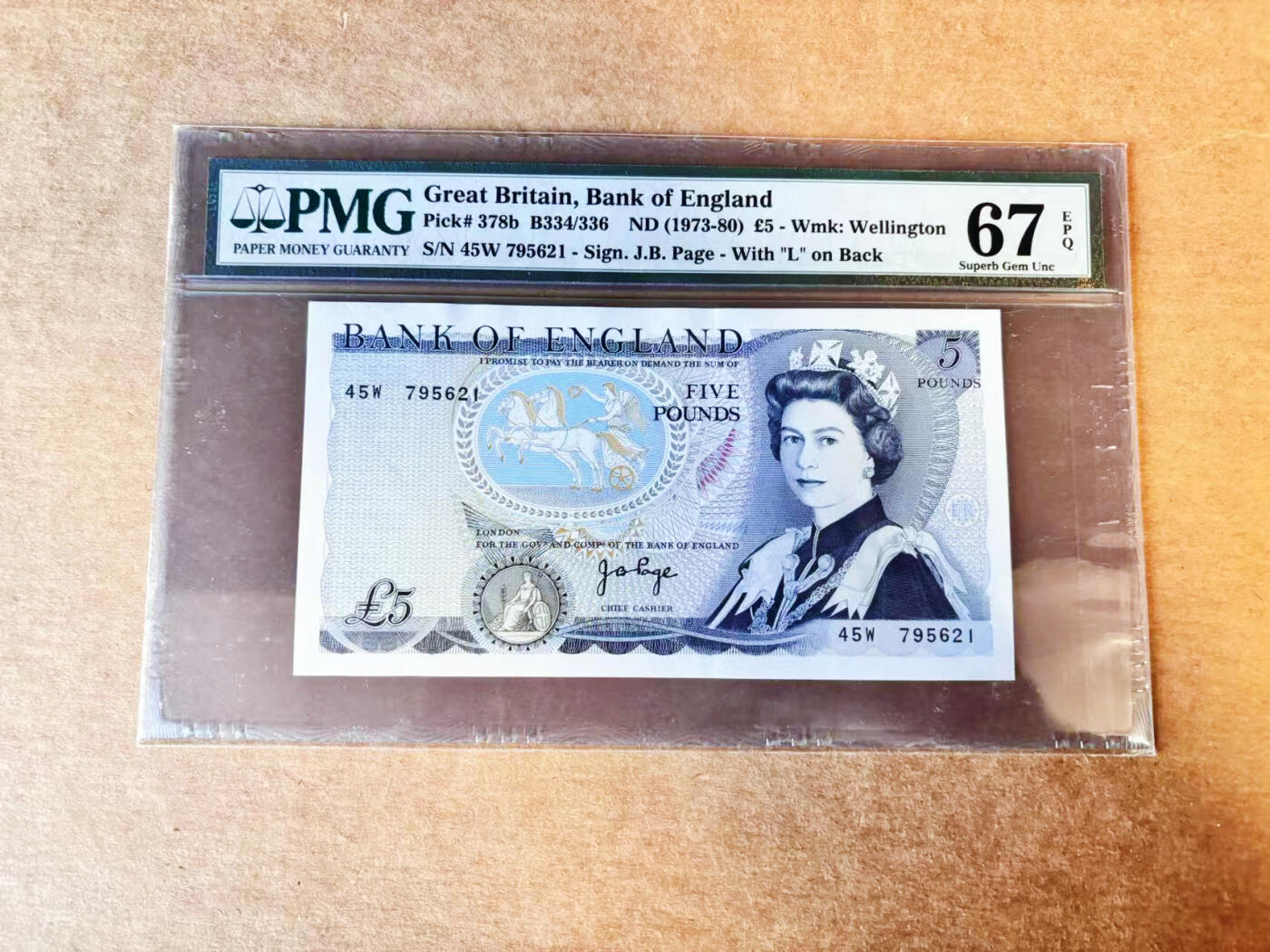 【Blue Auction】世界纸币精拍第757期——18级TOP拍卖/信誉/品质/专业/高效💫 英国 D序列 1973-80年5镑 PMG67EPQ 