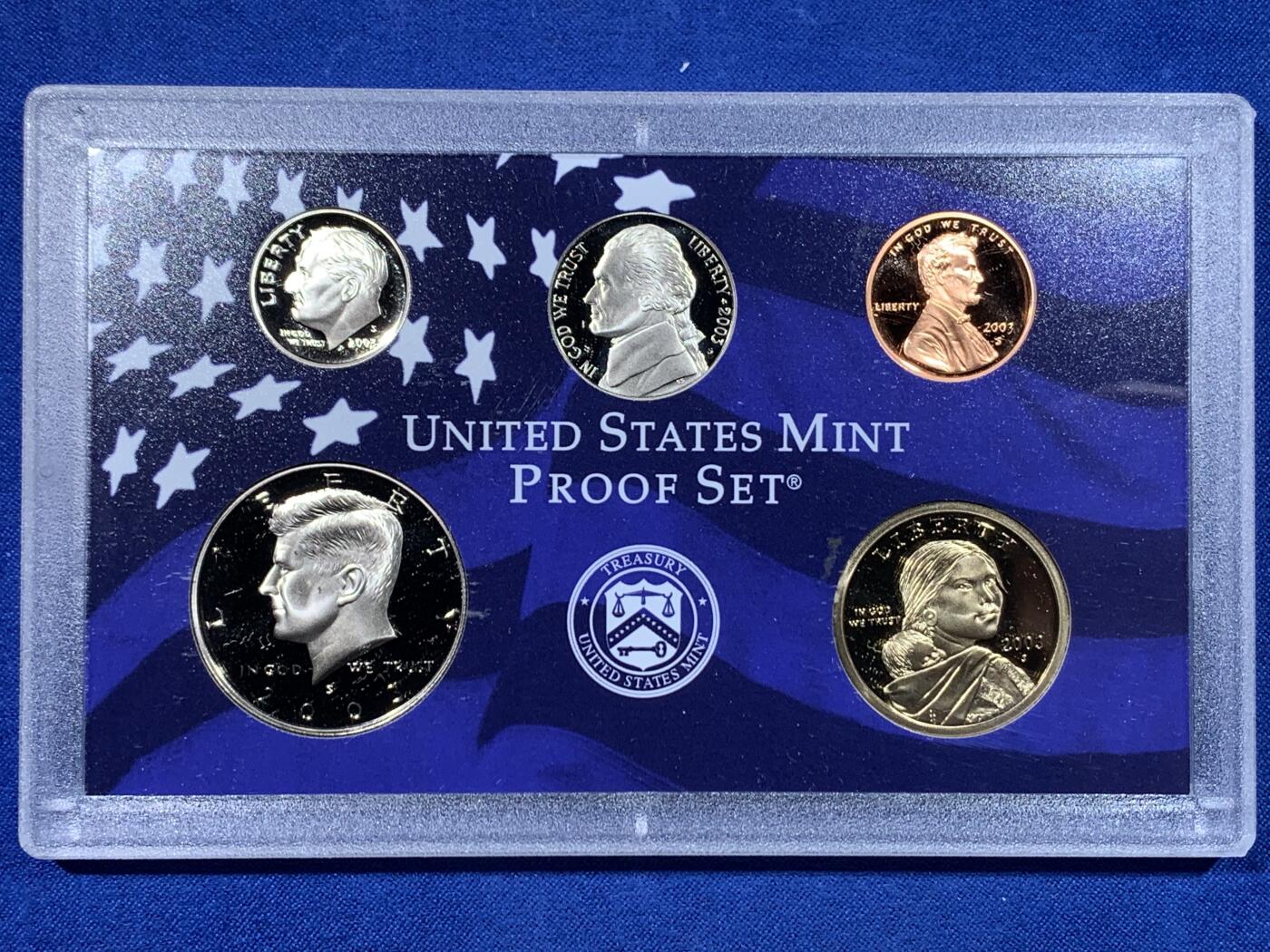 《竞宝斋》第443场 周日，周一，2场连拍 （全场包邮） 美国2003年精制套币和精制州币5枚 细节见图