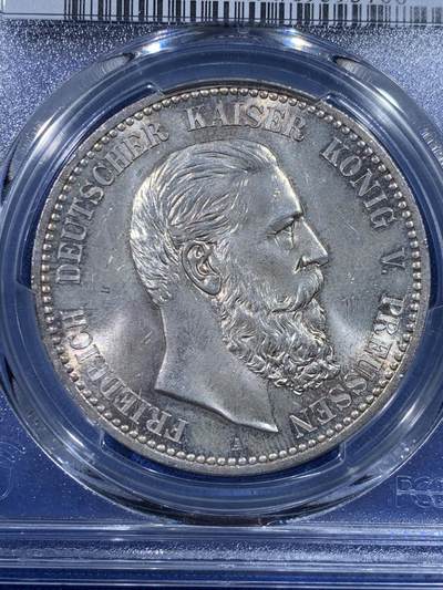 PCGS-MS64 德国普鲁士1888年弗里德里希短翅鹰流通5马克银币